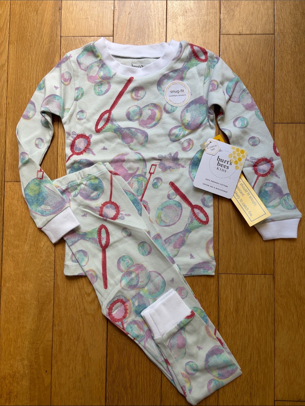 Burt's Bees Cream Bubble & Wand Print Snug-Fit Pajama Set